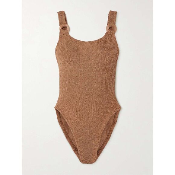 Hunza G Other - Hunza G Women Brown Domino Embellished Metallic One Piece Swimsuit One Size NWOT